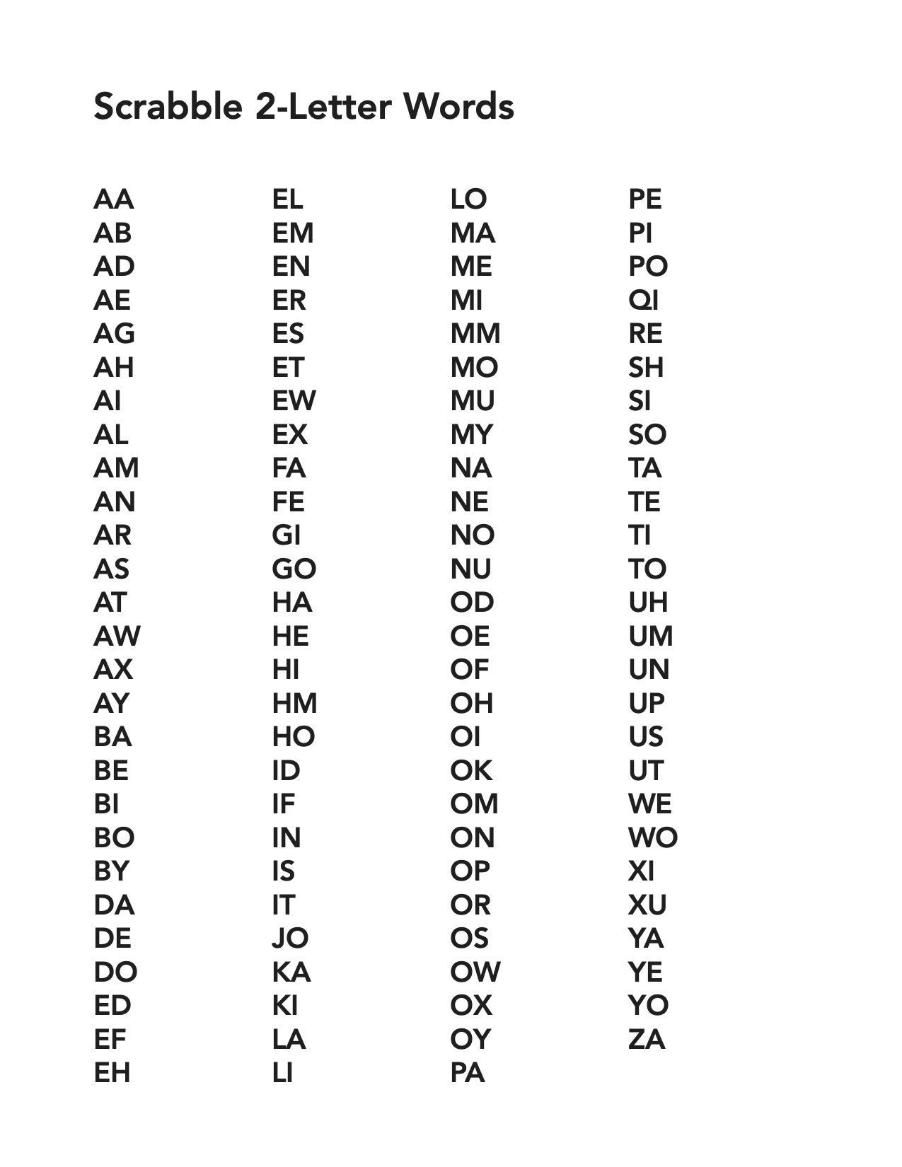 Two Letter Scrabble Words With Definitions   Scrabble 2 Letter 